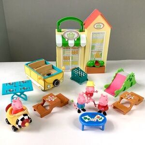 Peppa Pig Lot Playset Accessories Grocery Store Cart Vehicle Figures Table Slide